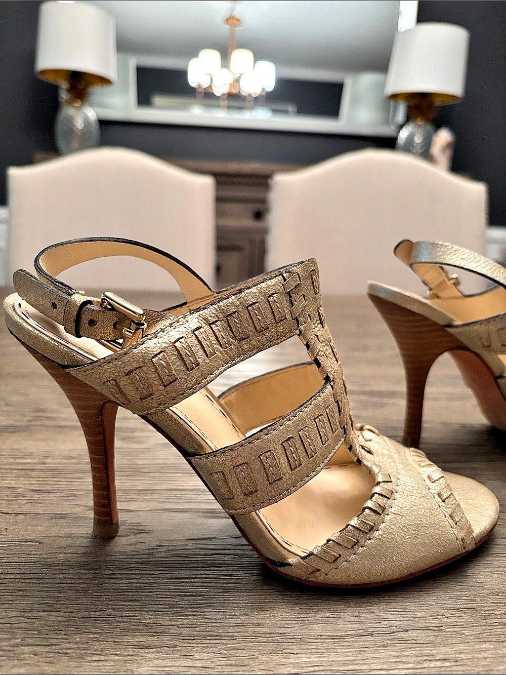 Coach Gold Strappy Heels US 7.5